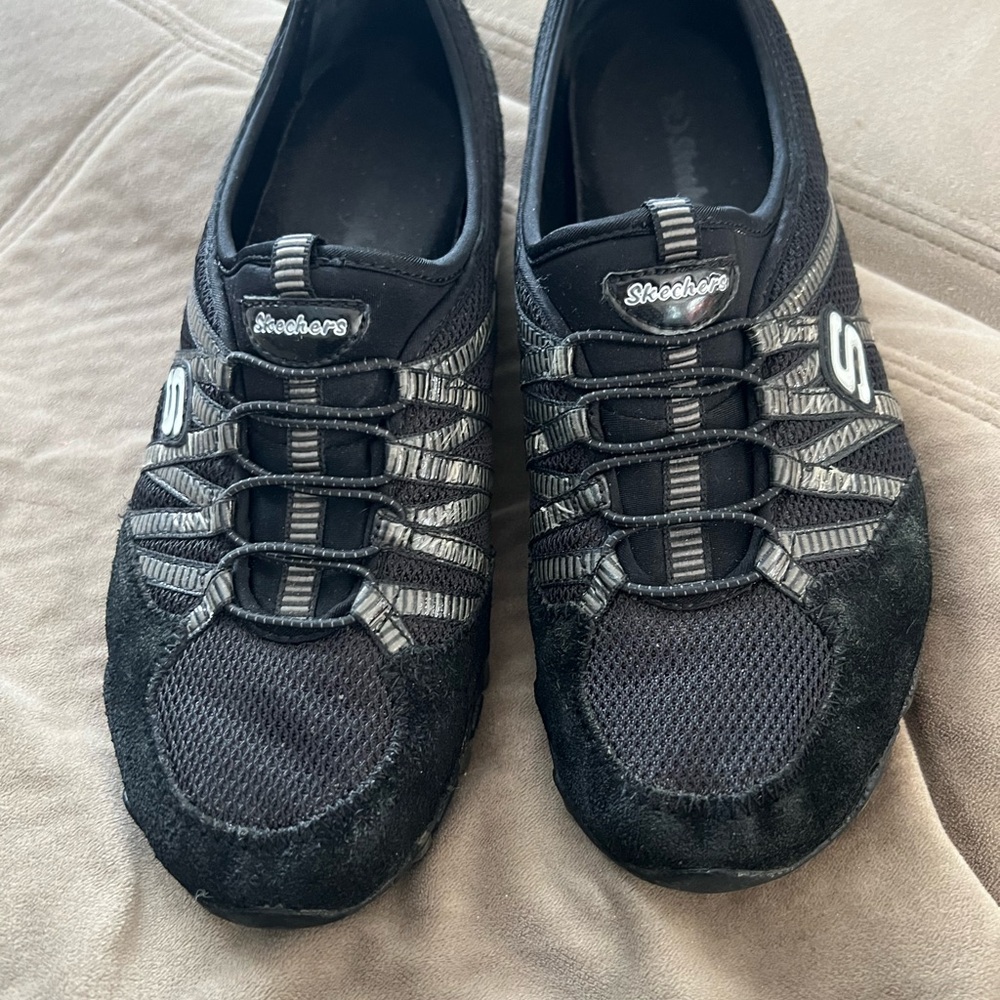 Skechers Black and Gray Mesh Slip-Ons